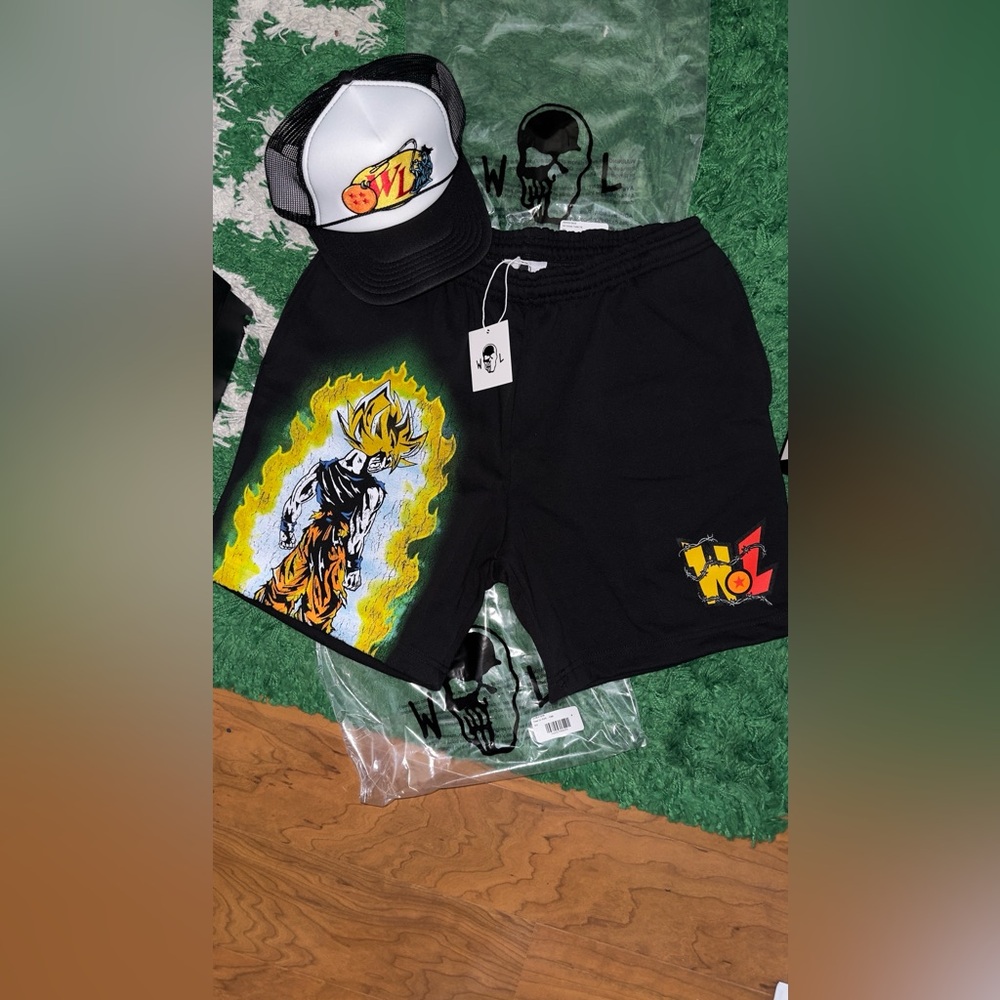 Warren Lotas X Dragon Ball Z collab Goku Shorts and Trucker Hat